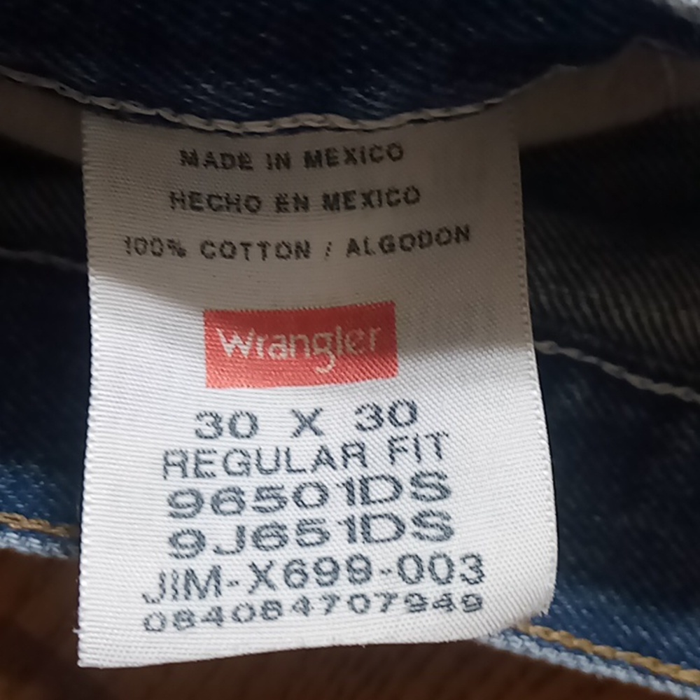 WRANGLER MENS Jeans 30 x 30 Regular Fit BLUE Denim Used Pants Straight Legs ? - Picture 2 of 9